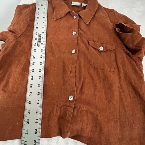 Chico's Womens Rust Orange Linen Short Sleeve Button-Up Shirt Top Size 1 Casual - Picture 8 of 8